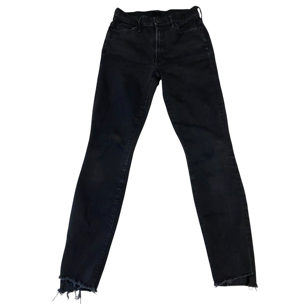 MOTHER The Stunner Zip Ankle Step Fray Jeans Not Guilty Black Size 26 High Rise